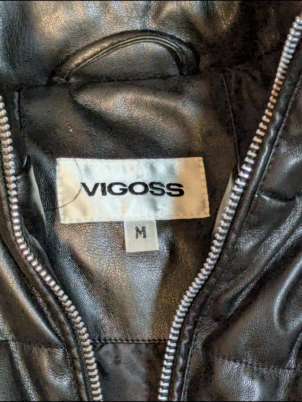 Vigoss Black Quilted Faux Leather Hooded Vest